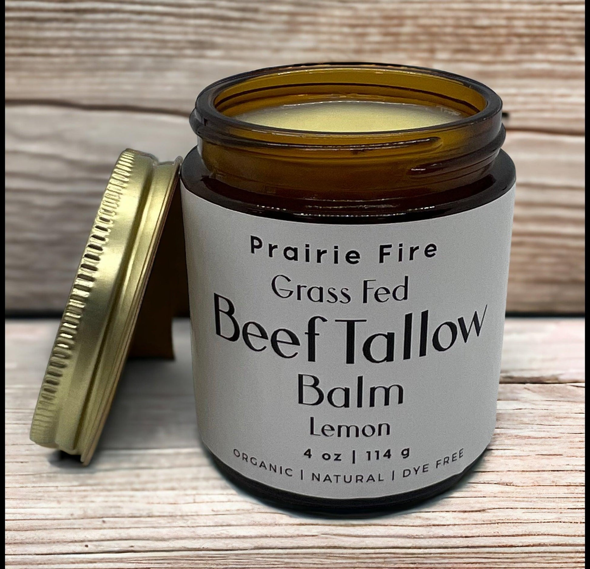 Beef Tallow Balm - 4 oz - Organic Grass Fed and Finished Tallow - Moisturizing Skin Care - Prairie Fire Tallow, Candles, and Lavender