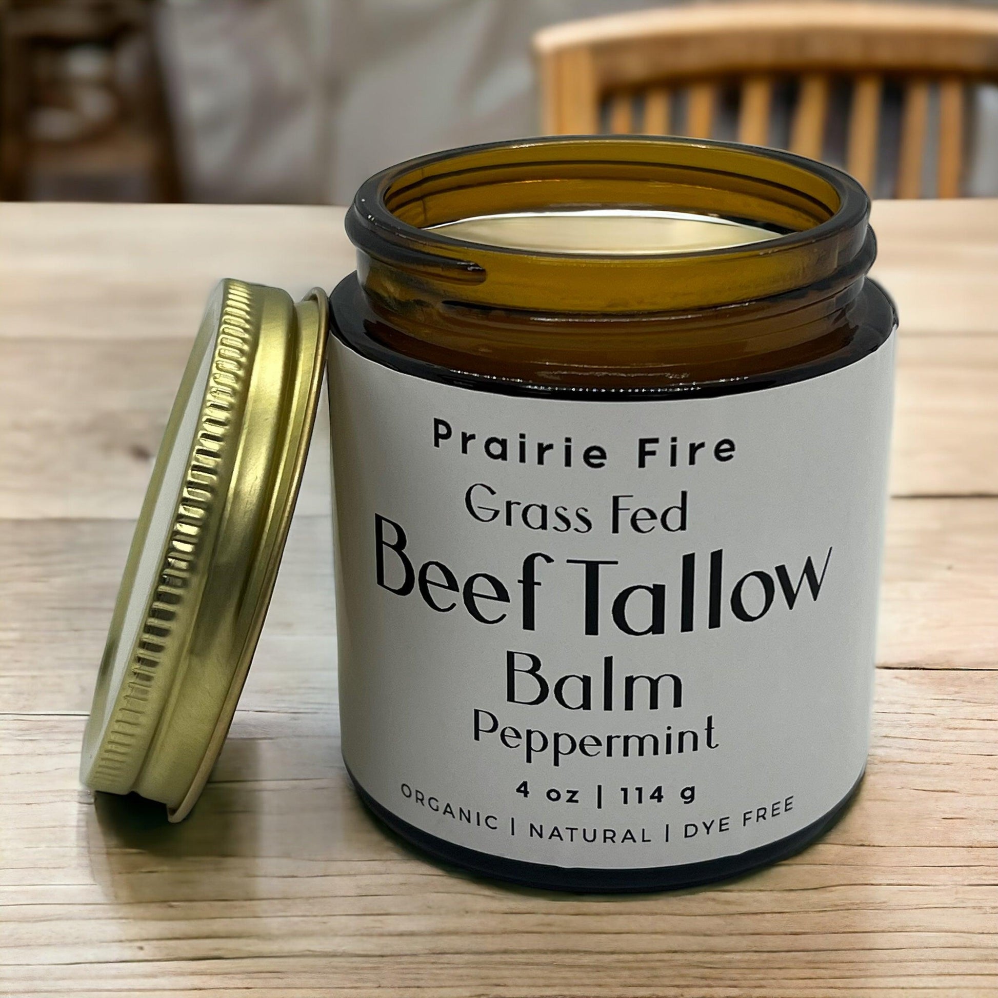 Beef Tallow Balm - 4 oz - Organic Grass Fed and Finished Tallow - Moisturizing Skin Care - Prairie Fire Tallow, Candles, and Lavender