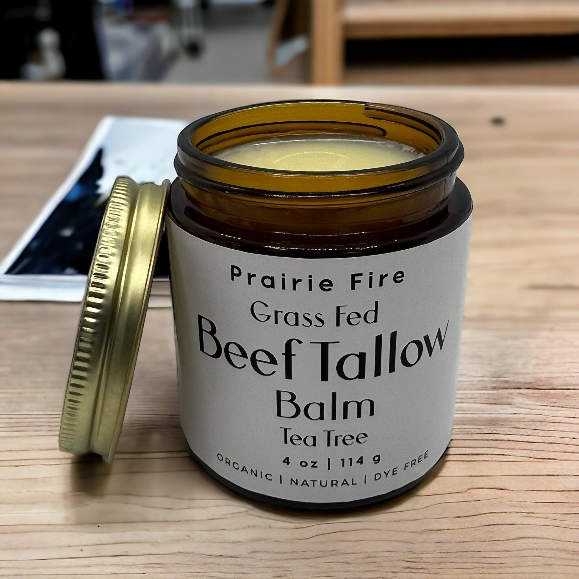 Beef Tallow Balm - 4 oz - Organic Grass Fed and Finished Tallow - Moisturizing Skin Care - Prairie Fire Tallow, Candles, and Lavender