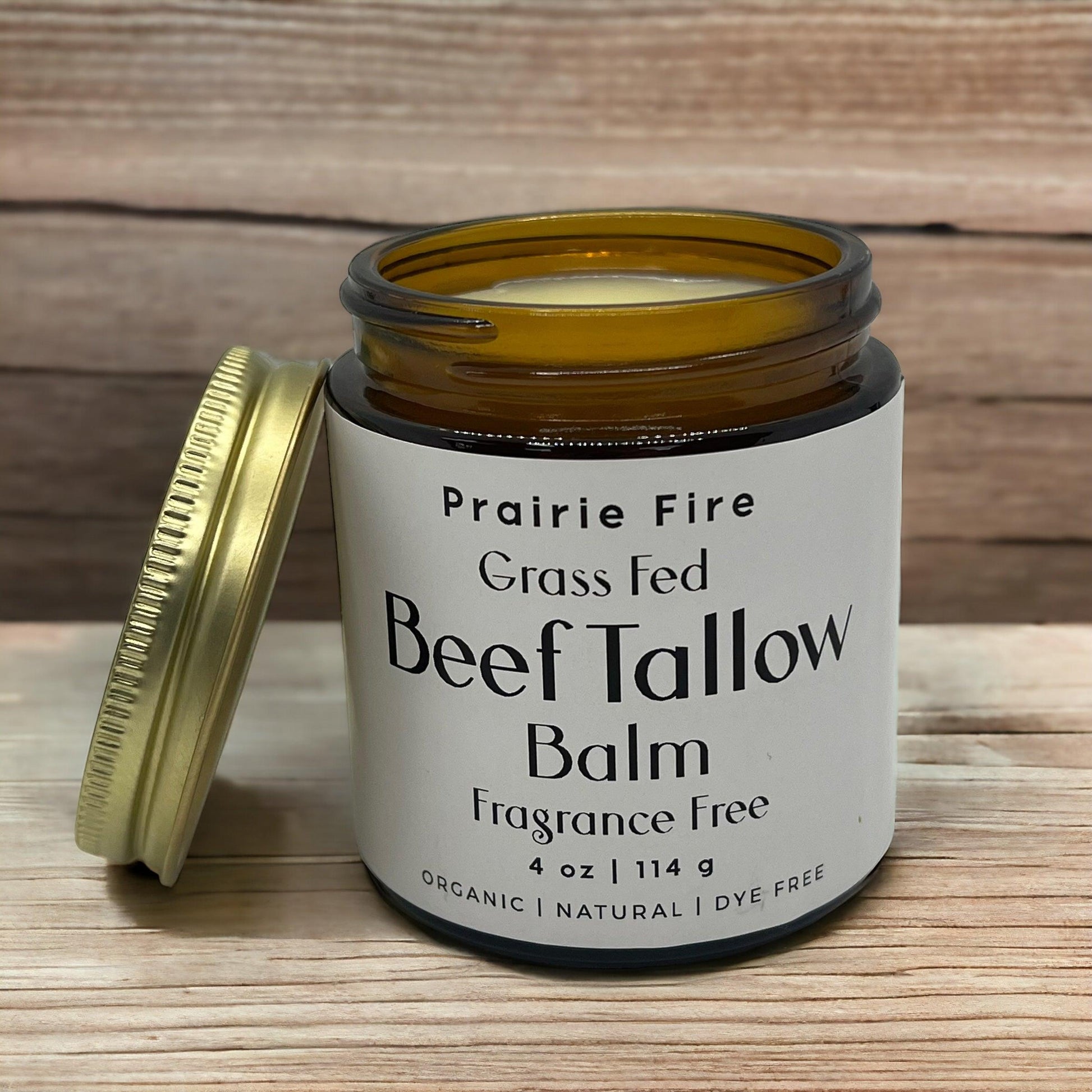 Beef Tallow Balm - 4 oz - Organic Grass Fed and Finished Tallow - Moisturizing Skin Care - Prairie Fire Tallow, Candles, and Lavender