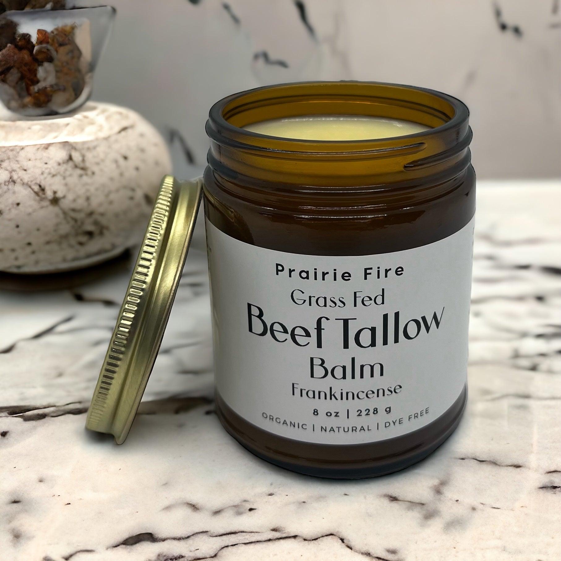 Beef Tallow Balm - 8 oz - Organic Grass Fed and Finished - Moisturizing Skin Care - Prairie Fire Tallow, Candles, and Lavender