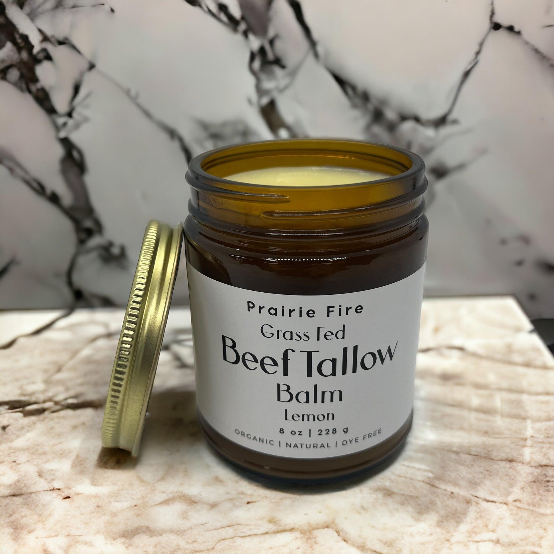 Beef Tallow Balm - 8 oz - Organic Grass Fed and Finished - Moisturizing Skin Care - Prairie Fire Tallow, Candles, and Lavender