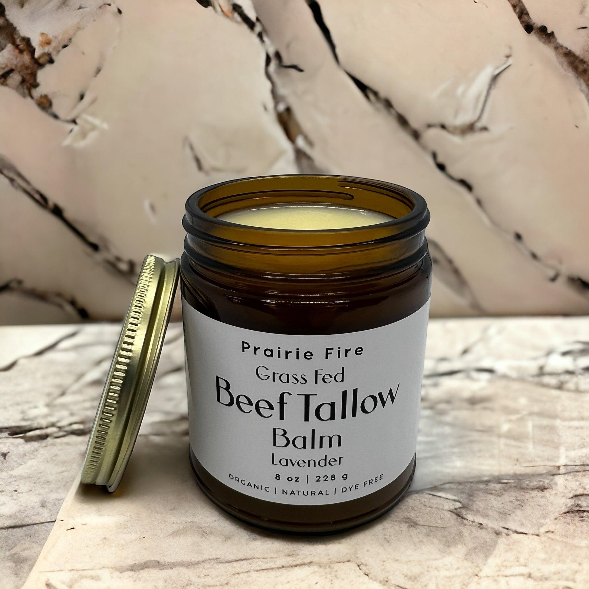 Beef Tallow Balm - 8 oz - Organic Grass Fed and Finished - Moisturizing Skin Care - Prairie Fire Tallow, Candles, and Lavender