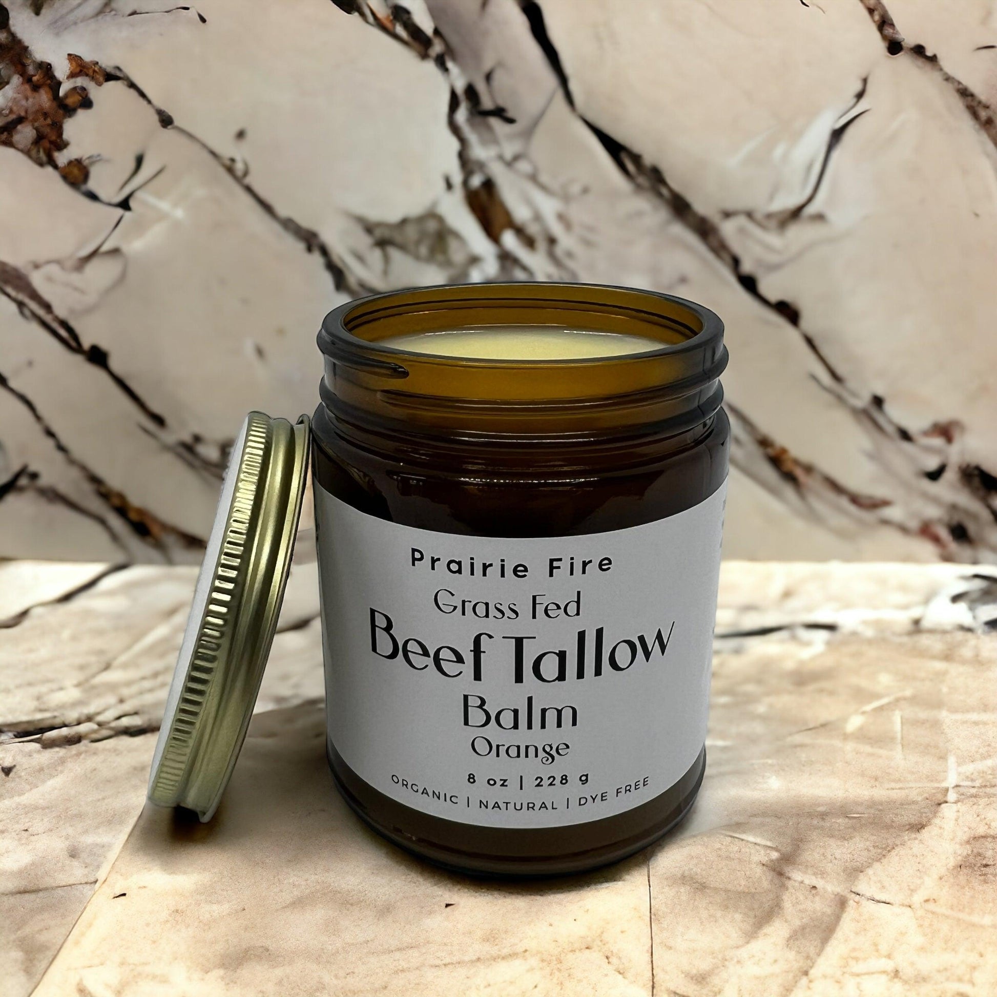 Beef Tallow Balm - 8 oz - Organic Grass Fed and Finished - Moisturizing Skin Care - Prairie Fire Tallow, Candles, and Lavender