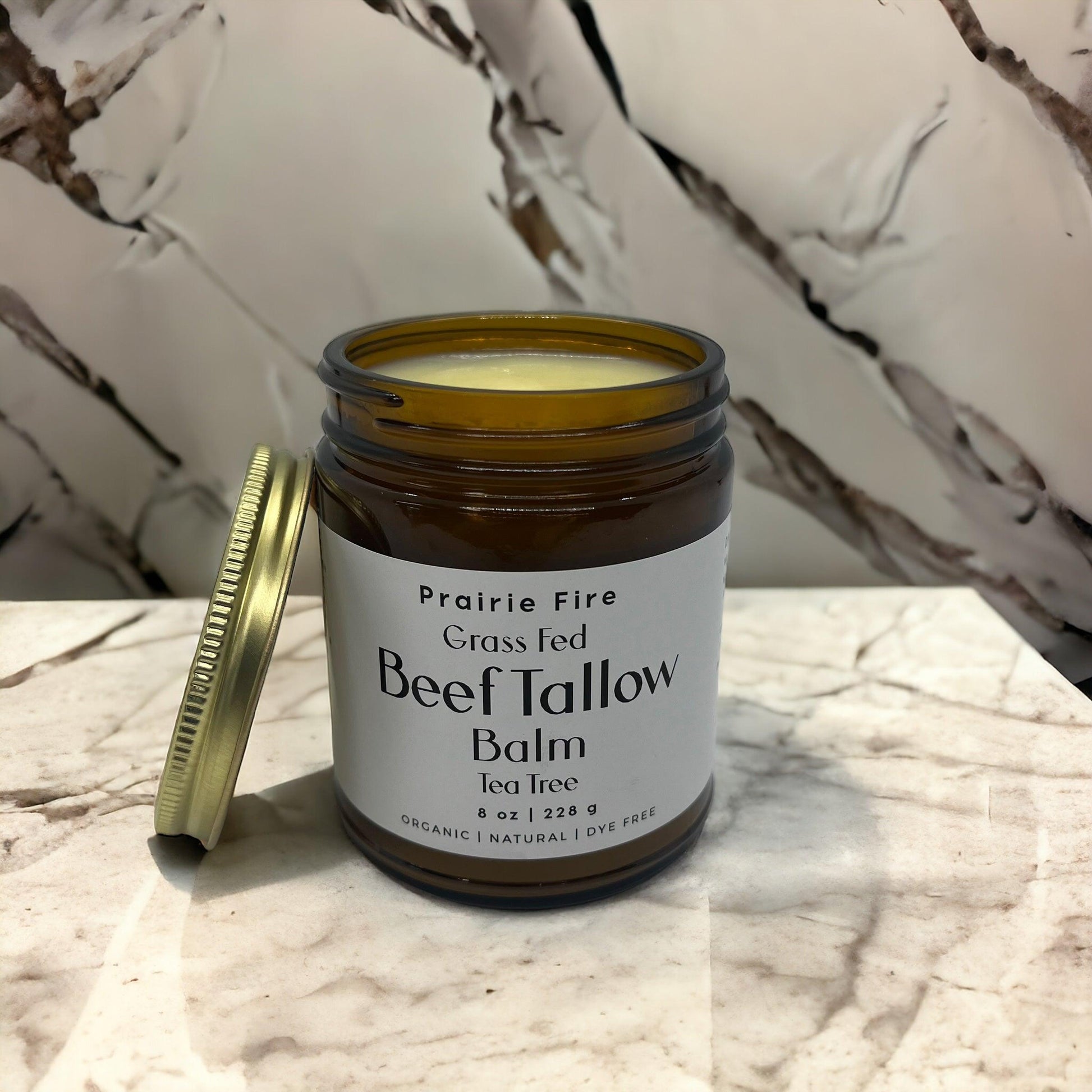 Beef Tallow Balm - 8 oz - Organic Grass Fed and Finished - Moisturizing Skin Care - Prairie Fire Tallow, Candles, and Lavender