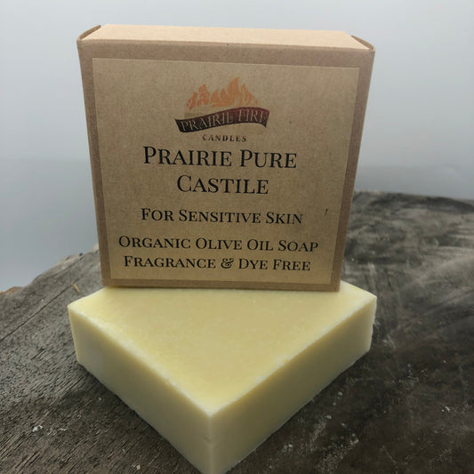 Pure Real  Castile Organic Olive Oil Soap for Sensitive Skin - Fragrance Free and Dye Free - 100% Certified Organic Extra Virgin Olive Oil - Prairie Fire Candles