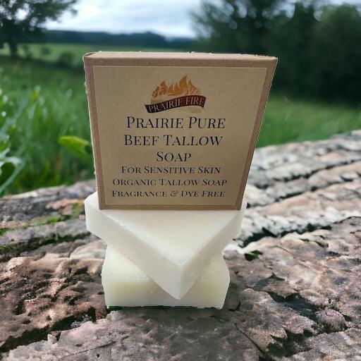 Pure Beef Tallow Soap Bar, (Single Bar) Grass Fed and Finished - Face, Body and Hair - Cleans, Moisturizes, Soothes, and Hydrates. Natural and Organic - Prairie Fire Tallow, Candles, and Lavender