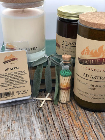 Ad Astra Soy Wax Candle | Repurposed Wine Bottle Candle Natural Cork | Handmade in USA Candle | Eco-Friendly Candle | Non-Toxic Soy Candle - Prairie Fire Candles
