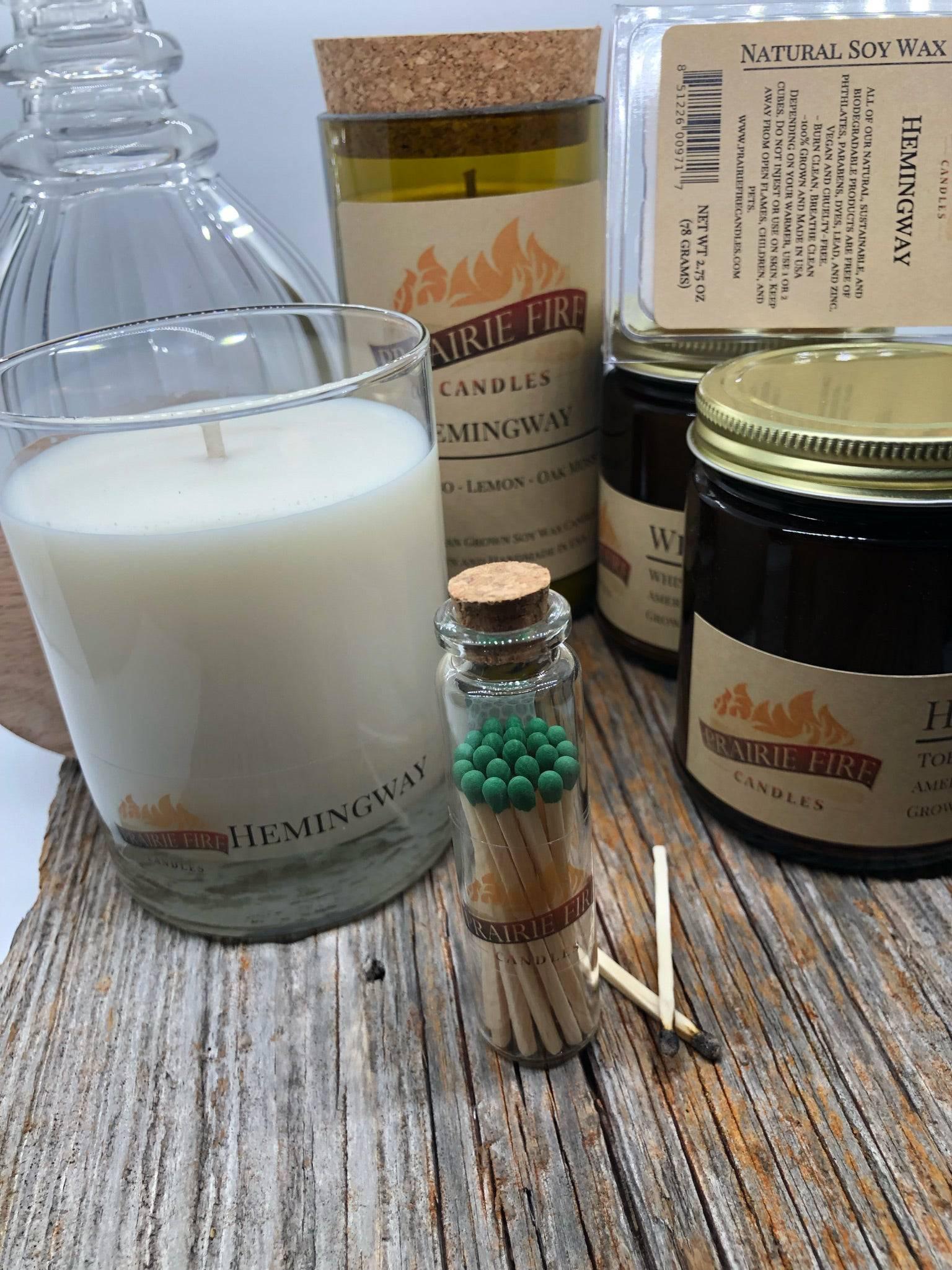 Hemingway Soy Wax Candle | Repurposed Wine Bottle Candle Natural Cork | Handmade in USA Candle | Eco-Friendly Candle | Non-Toxic Soy Candle - Prairie Fire Candles