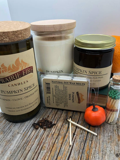 Pumpkin Spice Soy Wax Candle | Repurposed Wine Bottle Candle Natural Cork | Handmade in USA Candle | Eco-Friendly Candle | Non-Toxic Soy Candle - Prairie Fire Candles
