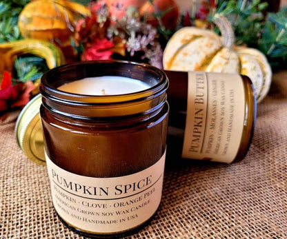 Pumpkin Butter Soy Wax Candle | 9 oz Amber Apothecary Jar - Prairie Fire Candles