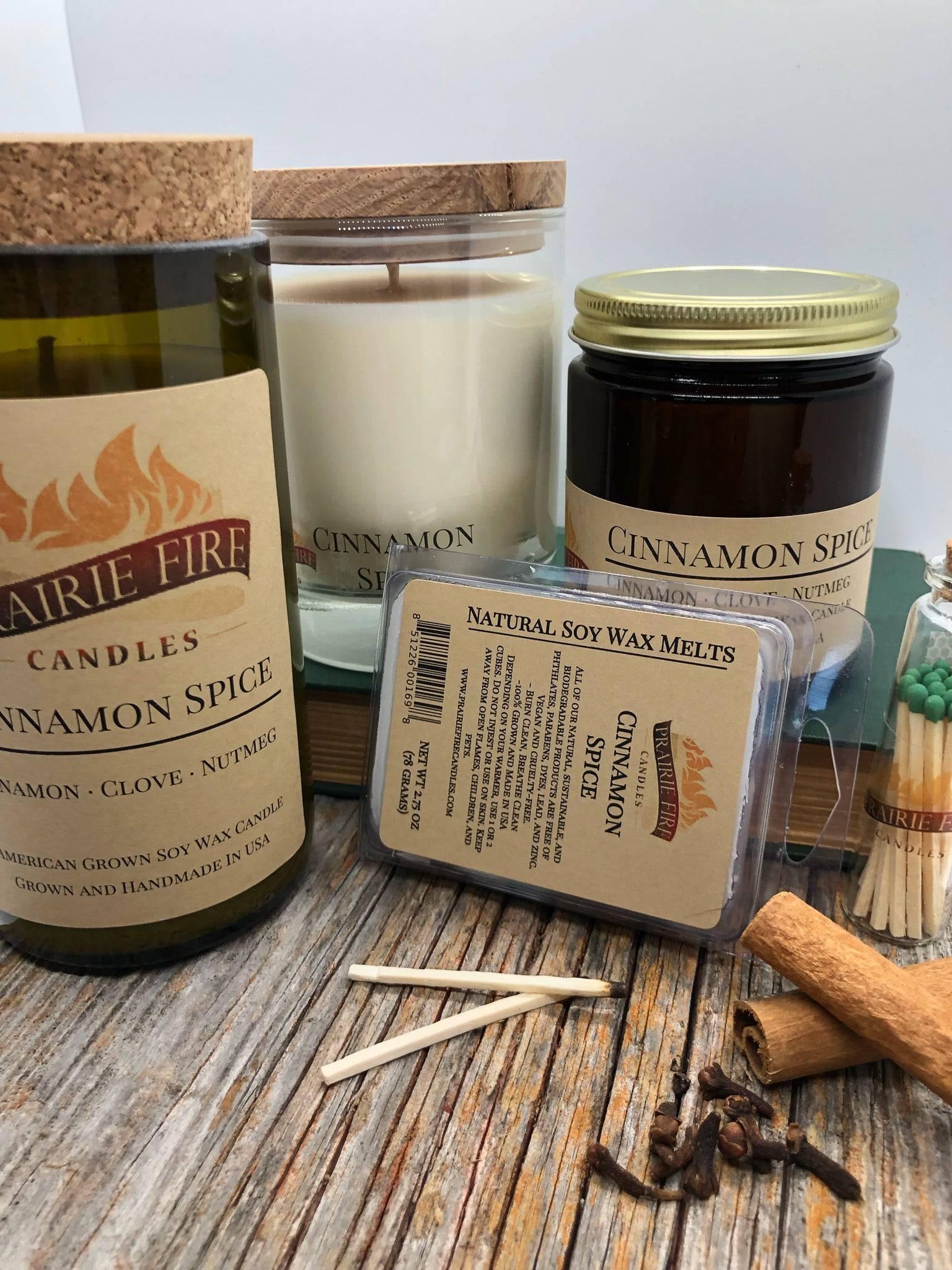 Cinnamon Spice Soy Wax Candle | Repurposed Wine Bottle Candle Natural Cork | Handmade in USA Candle | Eco-Friendly Candle | Non-Toxic Soy Candle - Prairie Fire Candles
