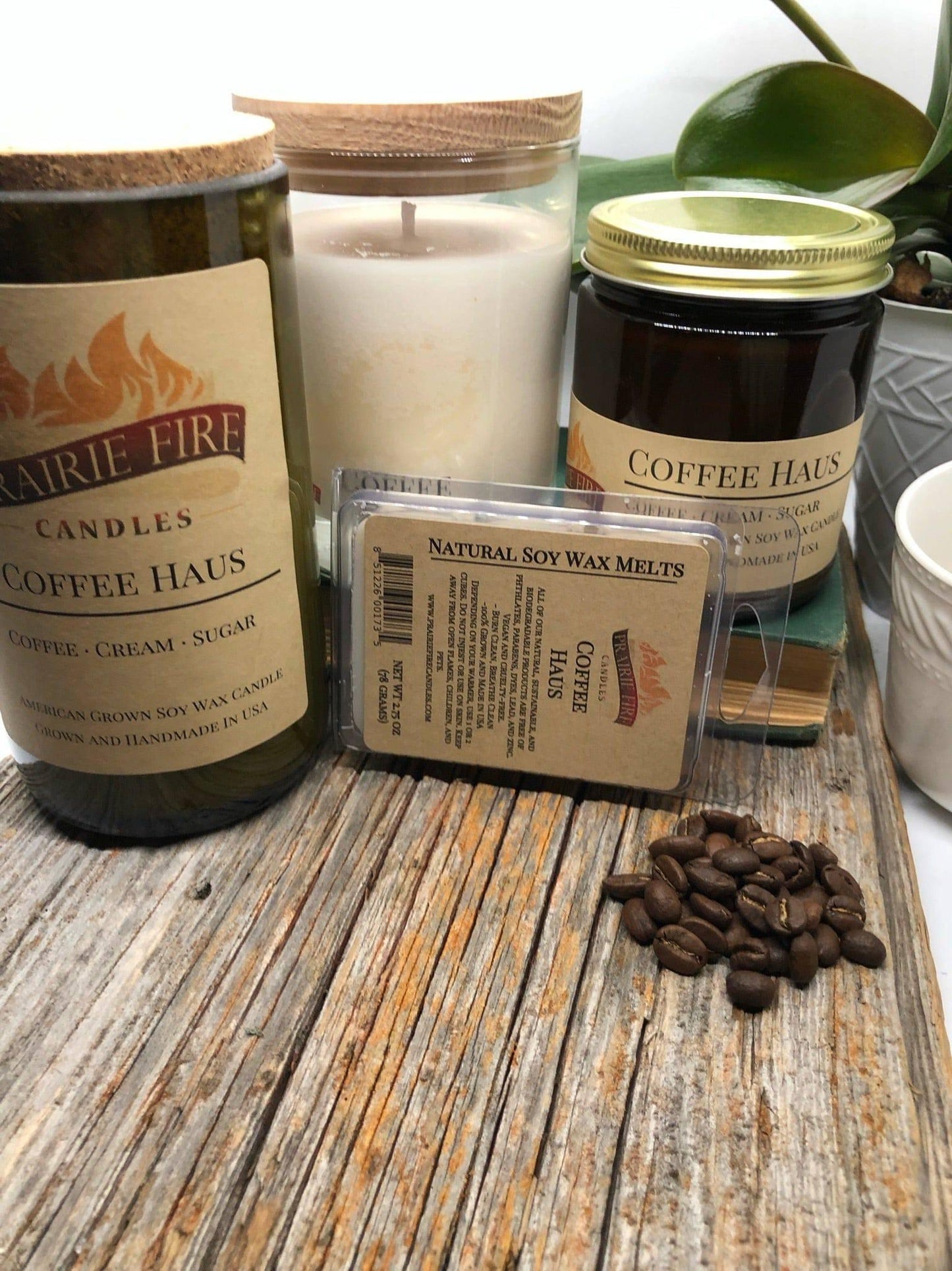 Coffee Haus Soy Wax Candle | Repurposed Wine Bottle Candle Natural Cork | Handmade in USA Candle | Eco-Friendly Candle | Non-Toxic Soy Candle - Prairie Fire Candles