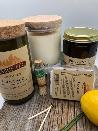 Provence Soy Wax Candle | Repurposed Wine Bottle Candle Natural Cork | Handmade in USA Candle | Eco-Friendly Candle | Non-Toxic Soy Candle - Prairie Fire Candles