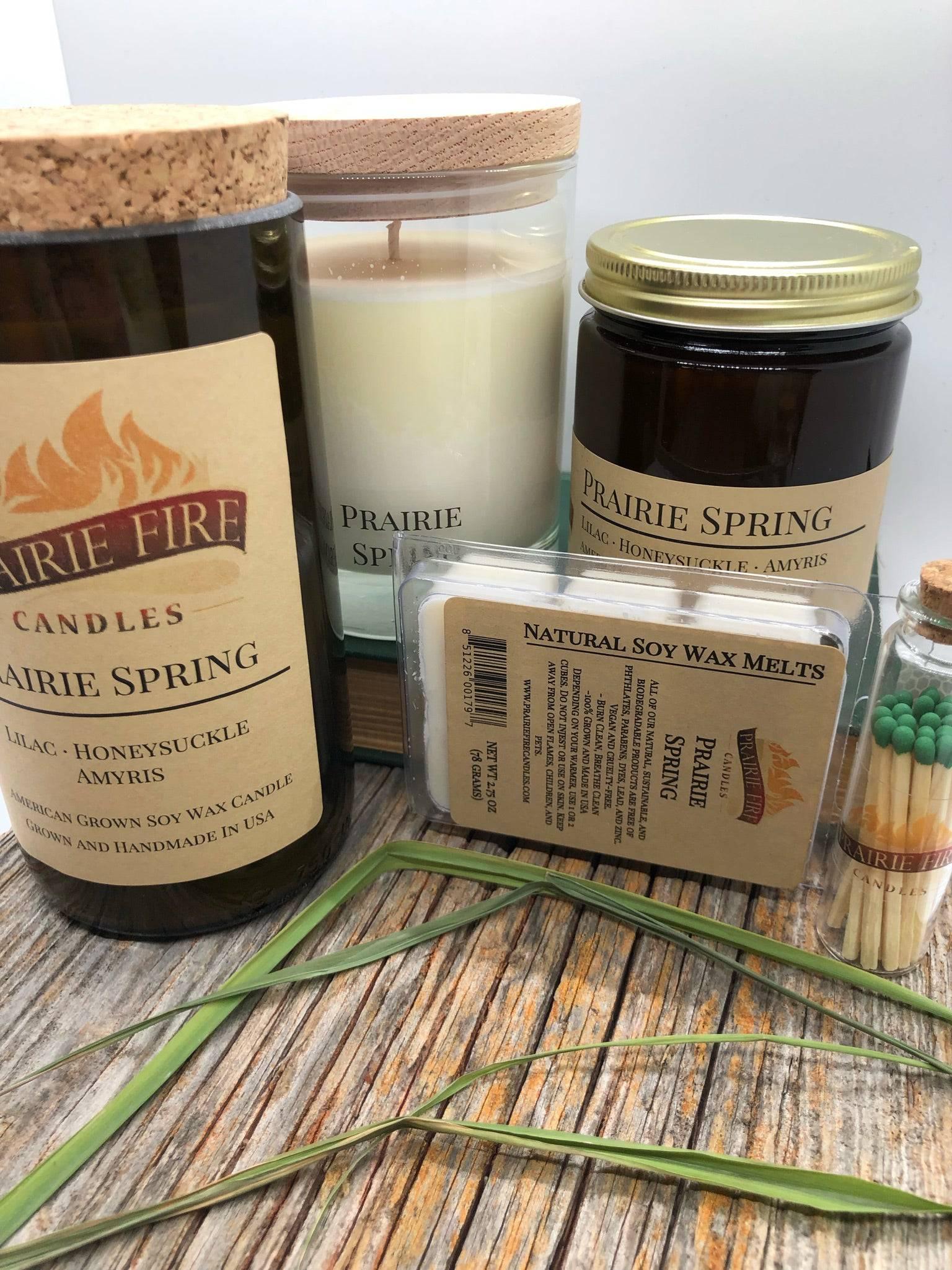 Prairie Spring Soy Wax Candle | Repurposed Wine Bottle Candle Natural Cork | Handmade in USA Candle | Eco-Friendly Candle | Non-Toxic Soy Candle - Prairie Fire Candles
