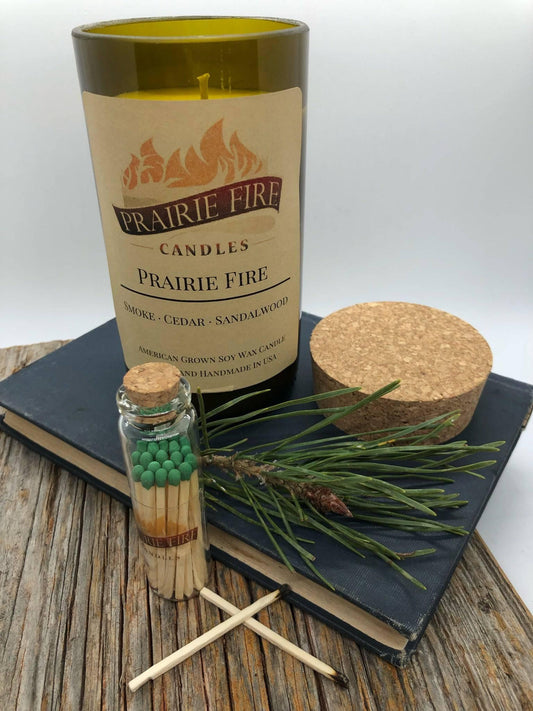 Prairie Fire Soy Wax Candle | Repurposed Wine Bottle Candle Natural Cork | Handmade in USA Candle | Eco-Friendly Candle | Non-Toxic Soy Candle - Prairie Fire Candles