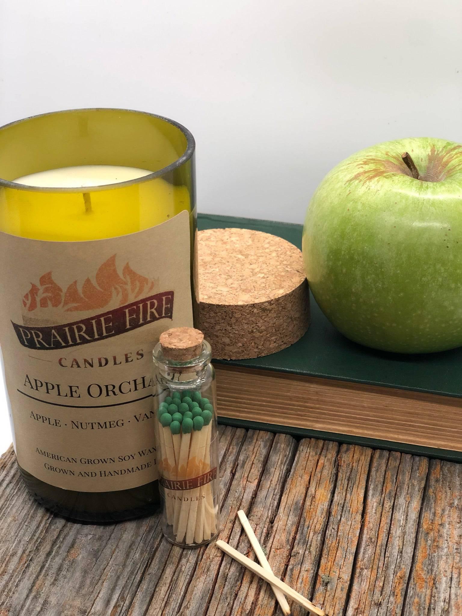 Apple Orchard Soy Wax Candle | Repurposed Wine Bottle Candle Natural Cork | Handmade in USA Candle | Eco-Friendly Candle | Non-Toxic Soy Candle - Prairie Fire Candles