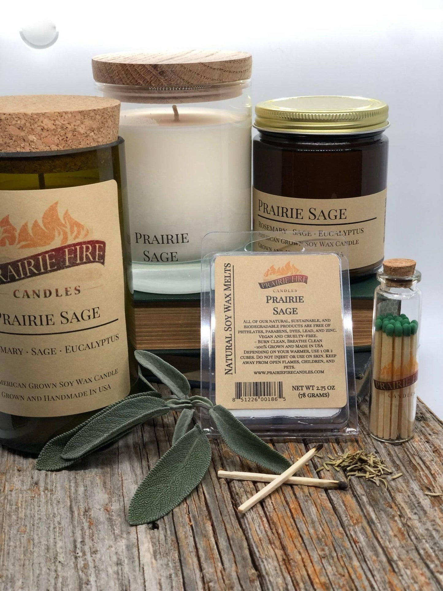 Prairie Sage Soy Wax Candle | Repurposed Wine Bottle Candle Natural Cork | Handmade in USA Candle | Eco-Friendly Candle | Non-Toxic Soy Candle - Prairie Fire Candles