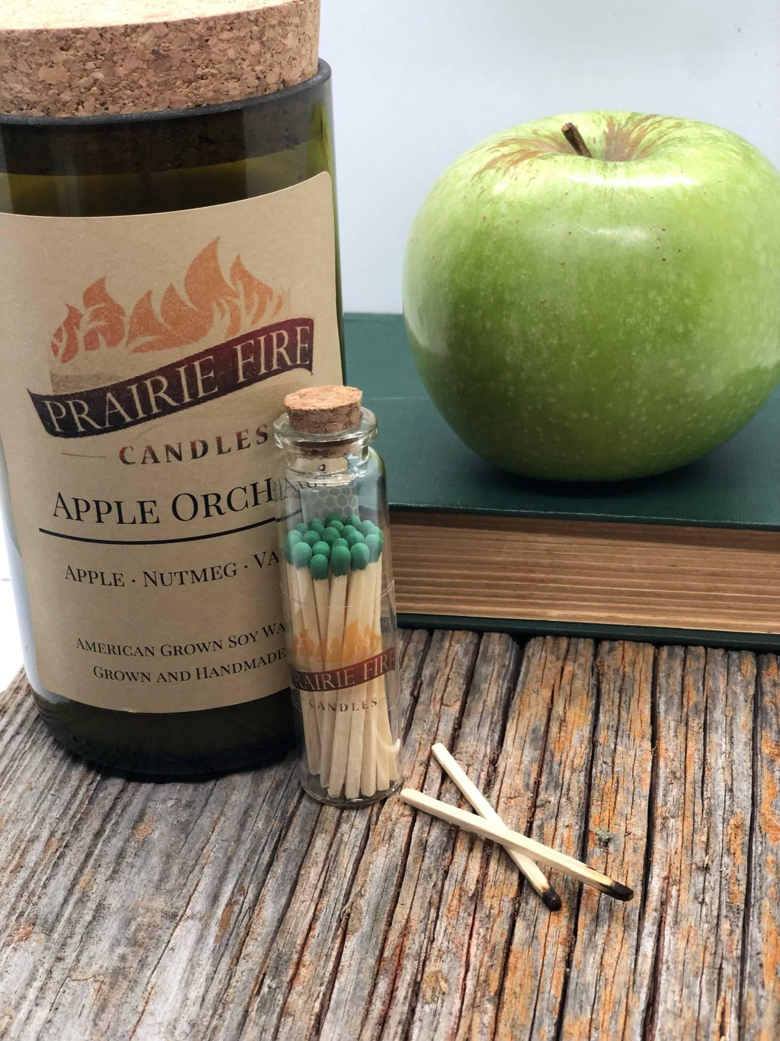 Apple Orchard Soy Wax Candle | Repurposed Wine Bottle Candle Natural Cork | Handmade in USA Candle | Eco-Friendly Candle | Non-Toxic Soy Candle - Prairie Fire Candles