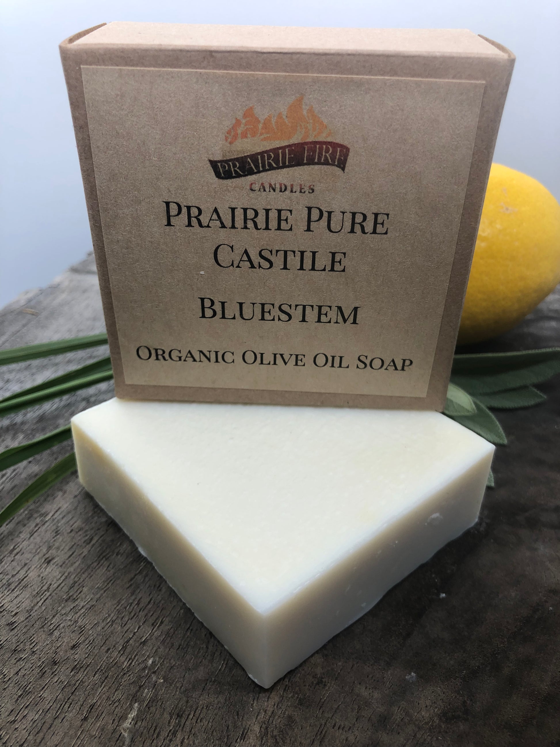 Bluestem Real Castile Organic Olive Oil Soap for Sensitive Skin - Dye Free - 100% Certified Organic Extra Virgin Olive Oil - Prairie Fire Candles