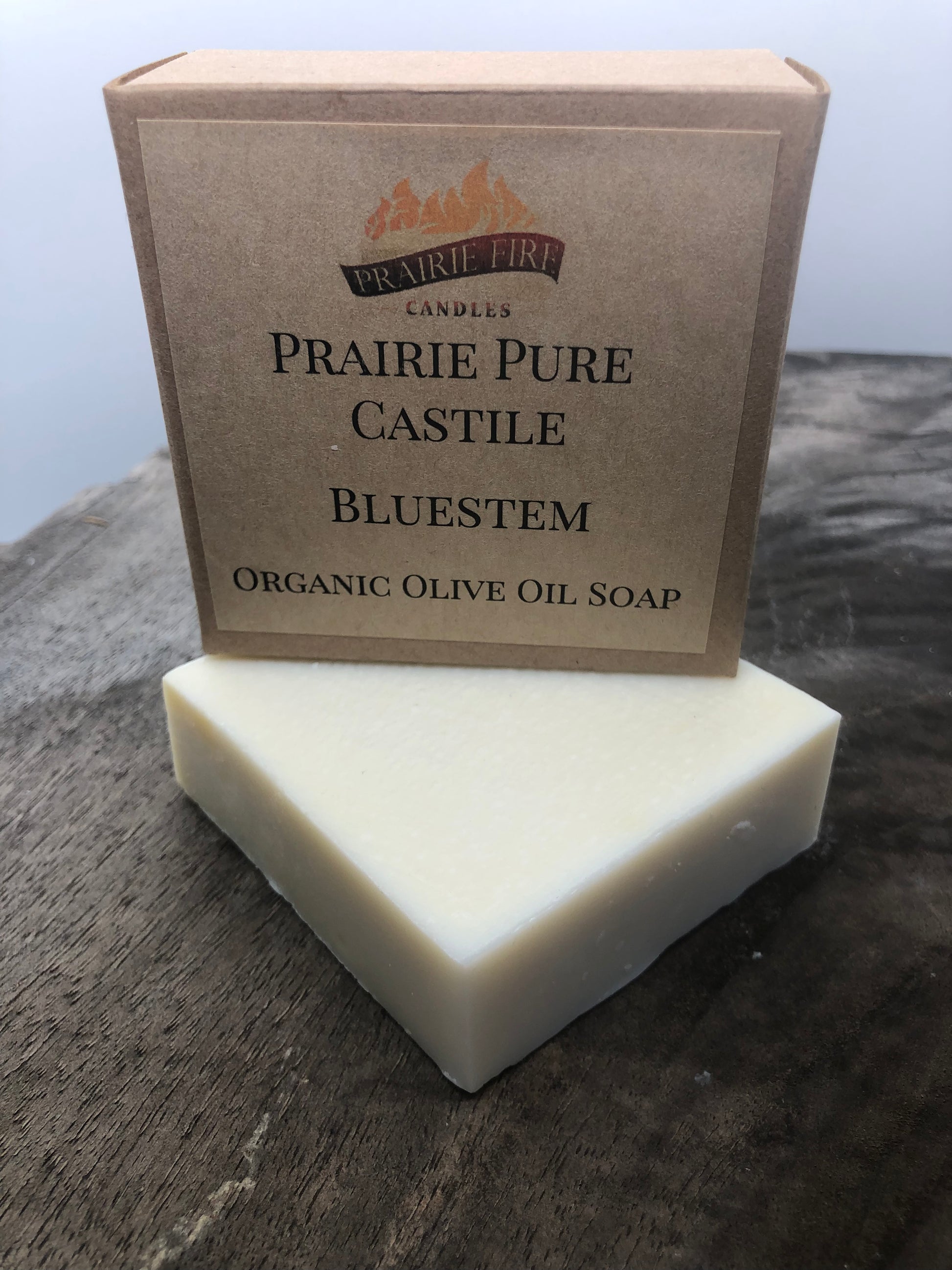 Bluestem Real Castile Organic Olive Oil Soap for Sensitive Skin - Dye Free - 100% Certified Organic Extra Virgin Olive Oil - Prairie Fire Candles