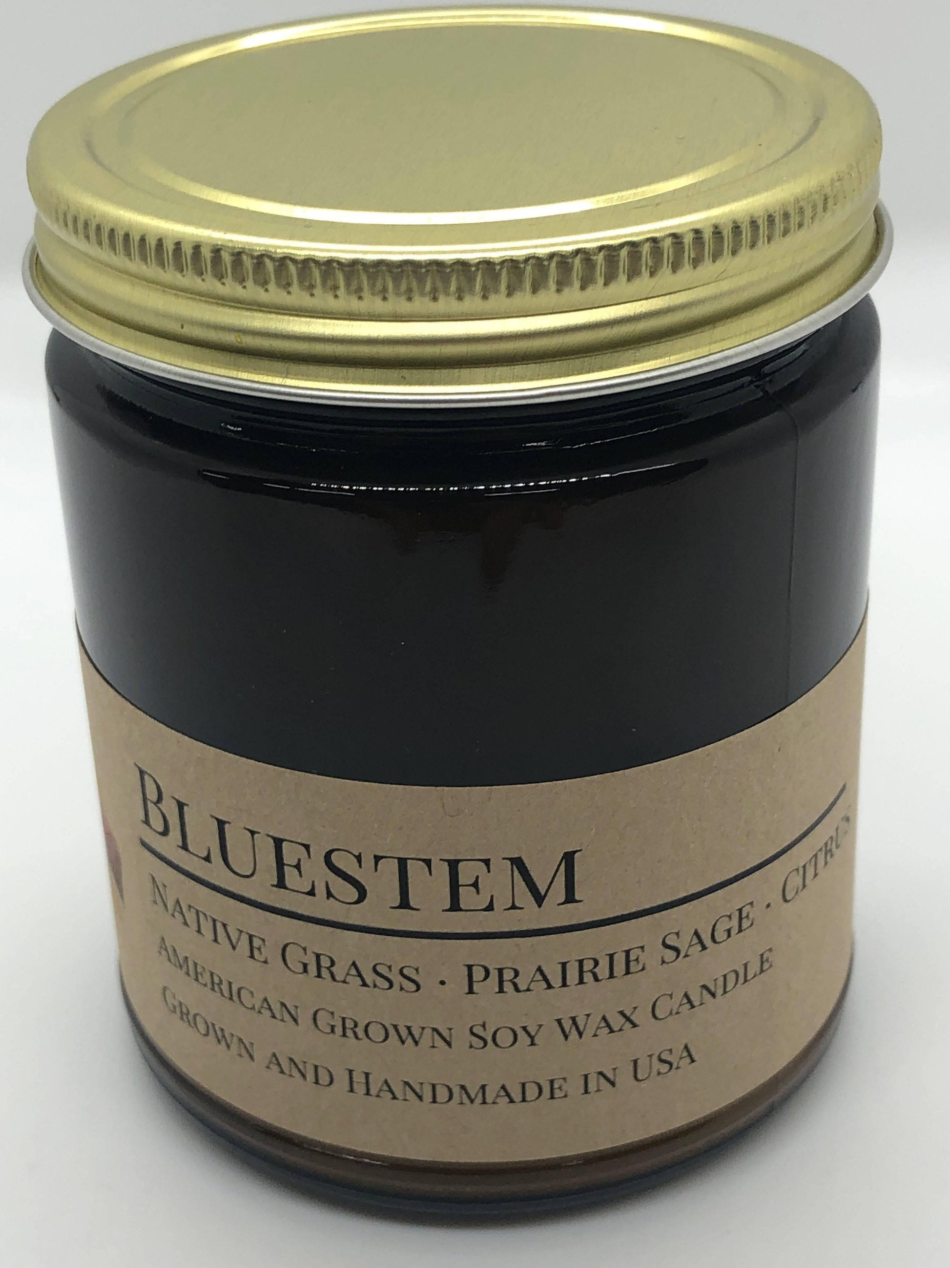 Bluestem Soy Wax Candle | 9 oz Amber Apothecary Jar - Prairie Fire Candles