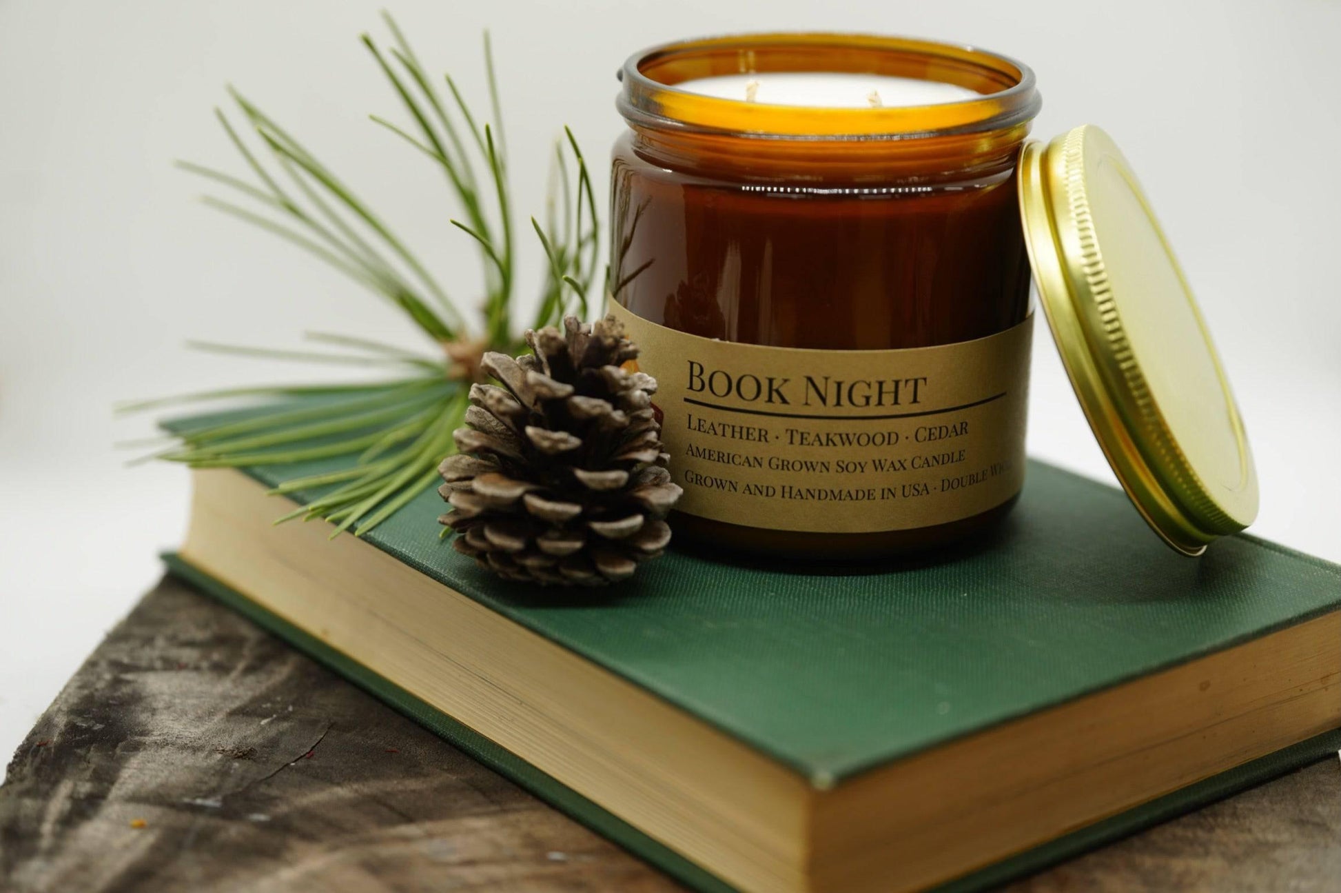 Book Night Soy Wax Candle | 16 oz Double Wick Amber Apothecary Jar Candle - Prairie Fire Candles