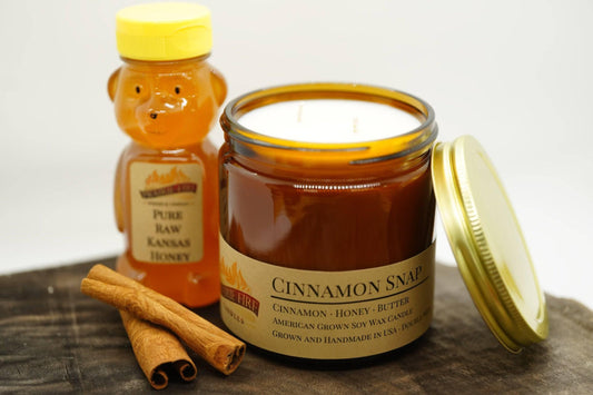 Cinnamon Snap Soy Wax Candle | 16 oz Double Wick Amber Apothecary Jar - Prairie Fire Candles