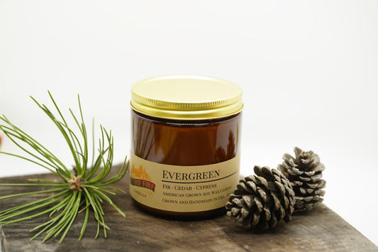 Evergreen Soy Wax Candle | 16 oz Double Wick Amber Apothecary Jar - Prairie Fire Candles