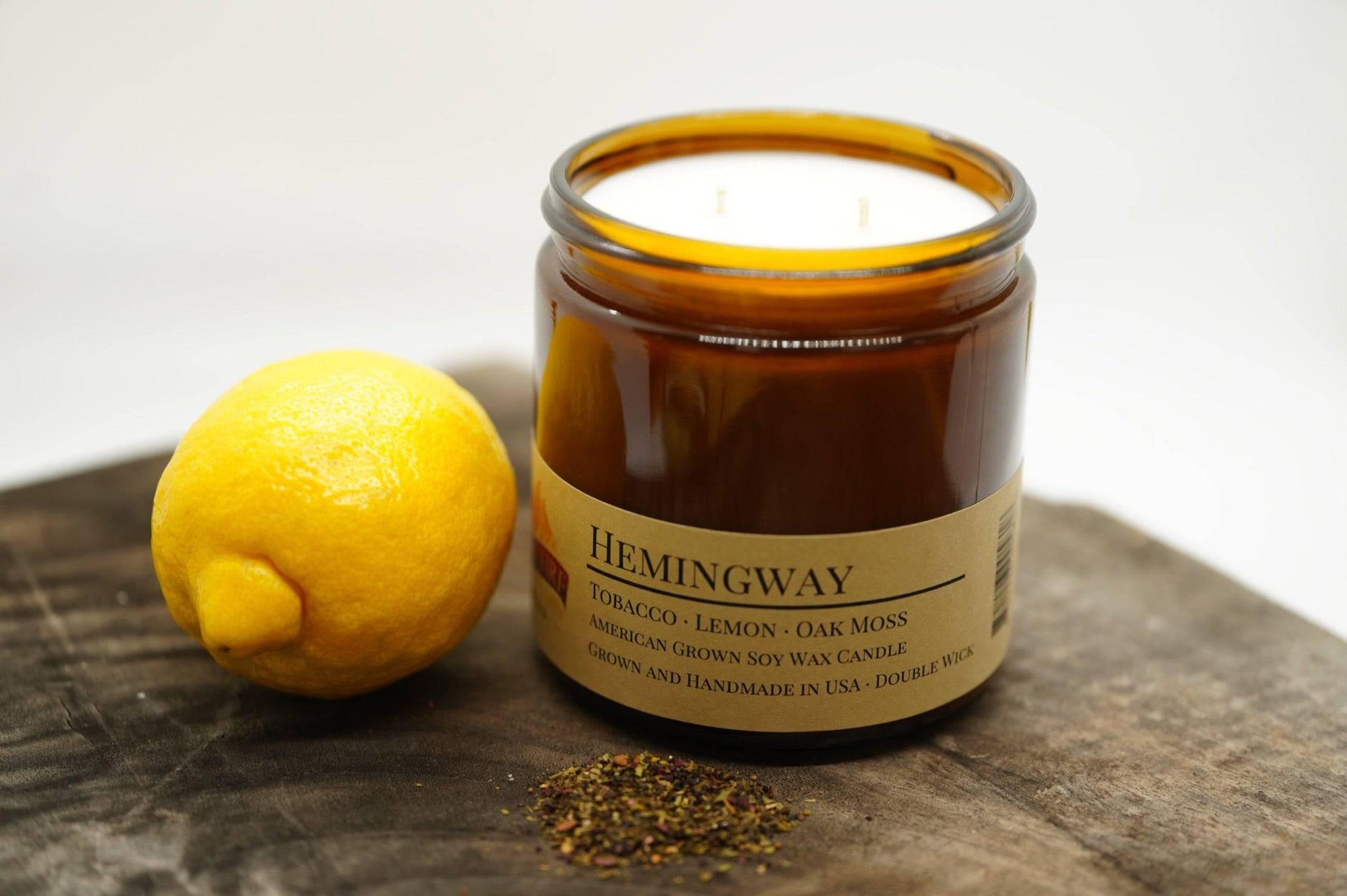 Hemingway Soy Wax Candle | 16 oz Double Wick Amber Apothecary Jar - Prairie Fire Candles