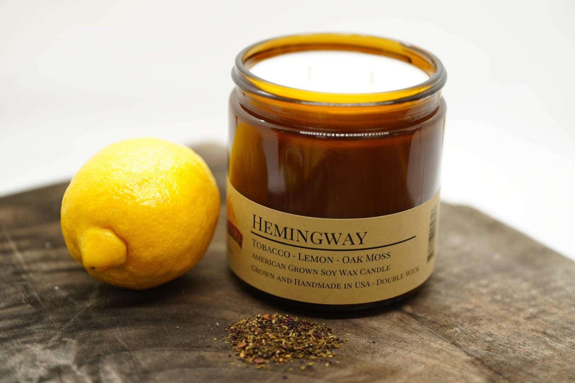 Hemingway Soy Wax Candle | 16 oz Double Wick Amber Apothecary Jar - Prairie Fire Candles