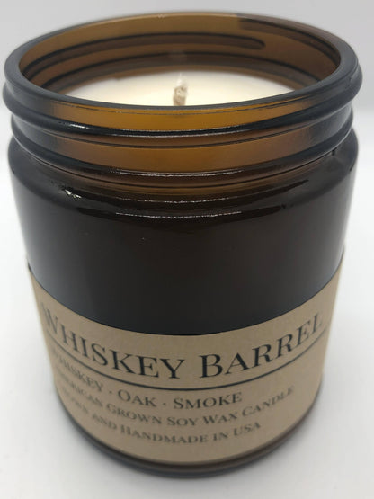 Whiskey Barrel Soy Wax Candle | 9 oz Amber Apothecary Jar - Prairie Fire Candles