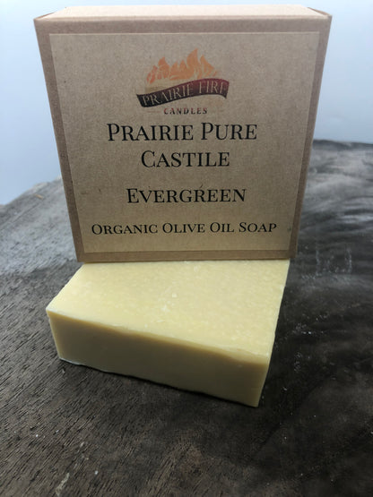 Evergreen Real Castile Organic Olive Oil Soap for Sensitive Skin - Dye Free - 100% Certified Organic Extra Virgin Olive Oil - Prairie Fire Candles