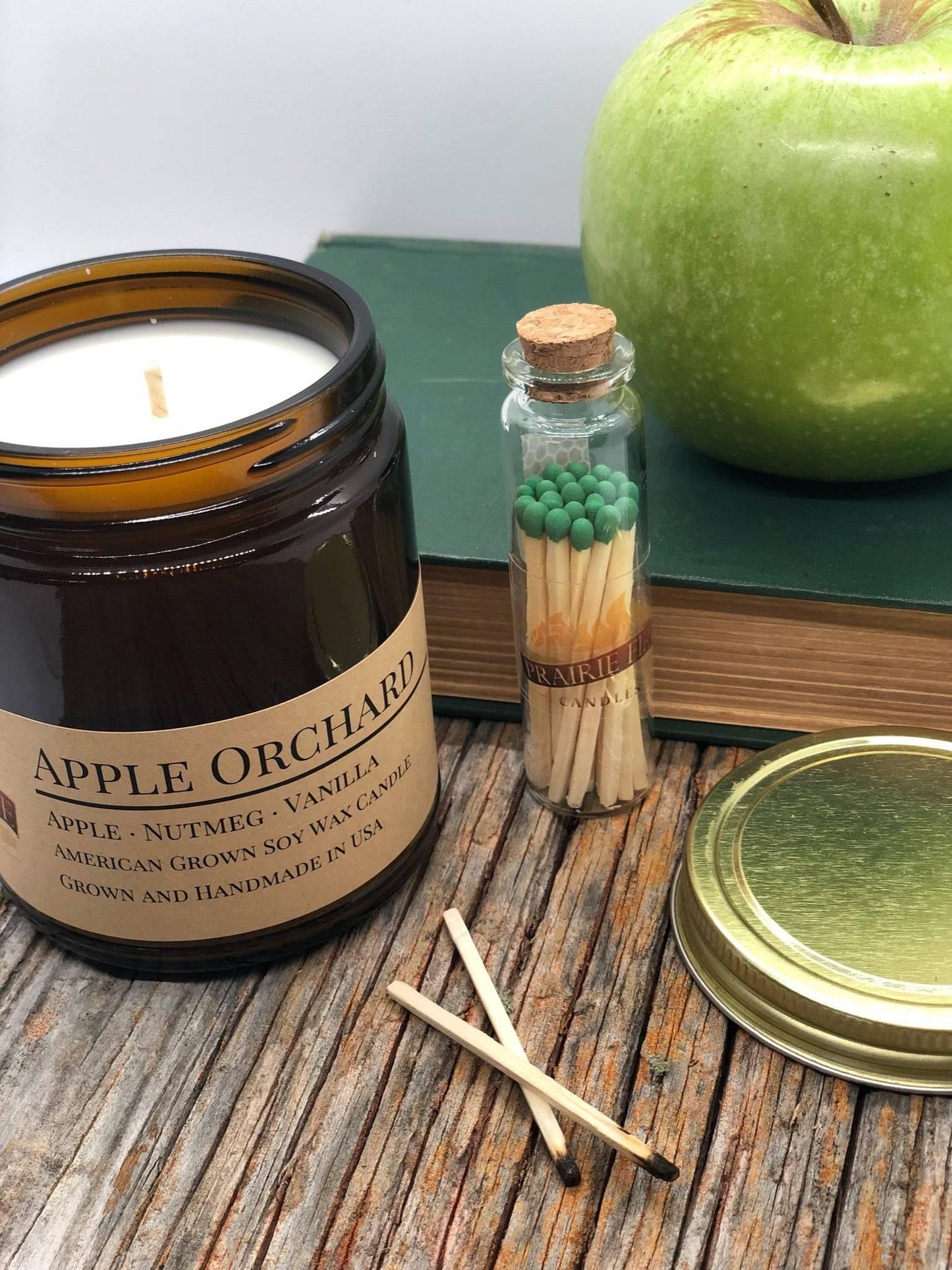Apple Orchard Soy Wax Candle | 9 oz Amber Apothecary Jar - Prairie Fire Candles