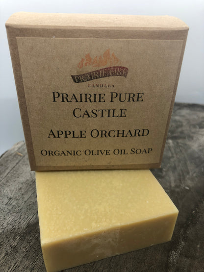 Apple Orchard Real Castile Organic Olive Oil Soap for Sensitive Skin - Dye Free - 100% Certified Organic Extra Virgin Olive Oil - Prairie Fire Candles