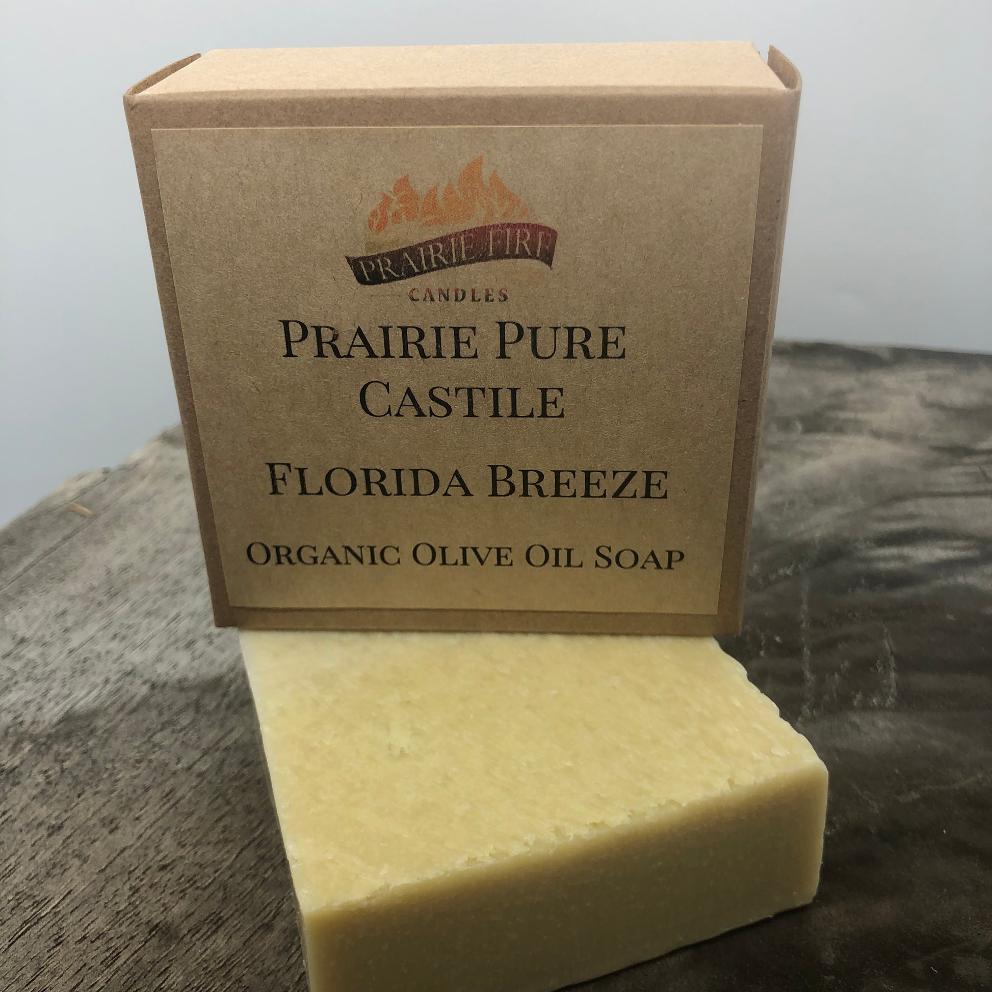 Florida Breeze Real Castile Organic Olive Oil Soap for Sensitive Skin - Dye Free - 100% Certified Organic Extra Virgin Olive Oil - Prairie Fire Candles