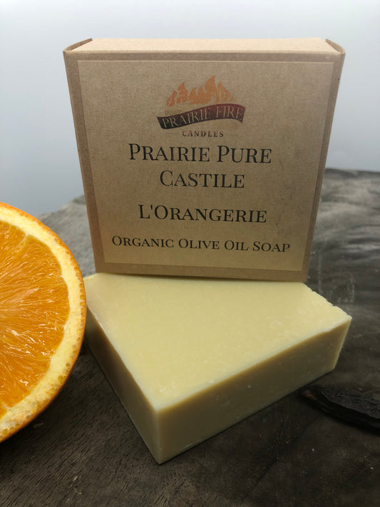 L'Orangerie Real Castile Organic Olive Oil Soap for Sensitive Skin - Dye Free - 100% Certified Organic Extra Virgin Olive Oil - Prairie Fire Candles