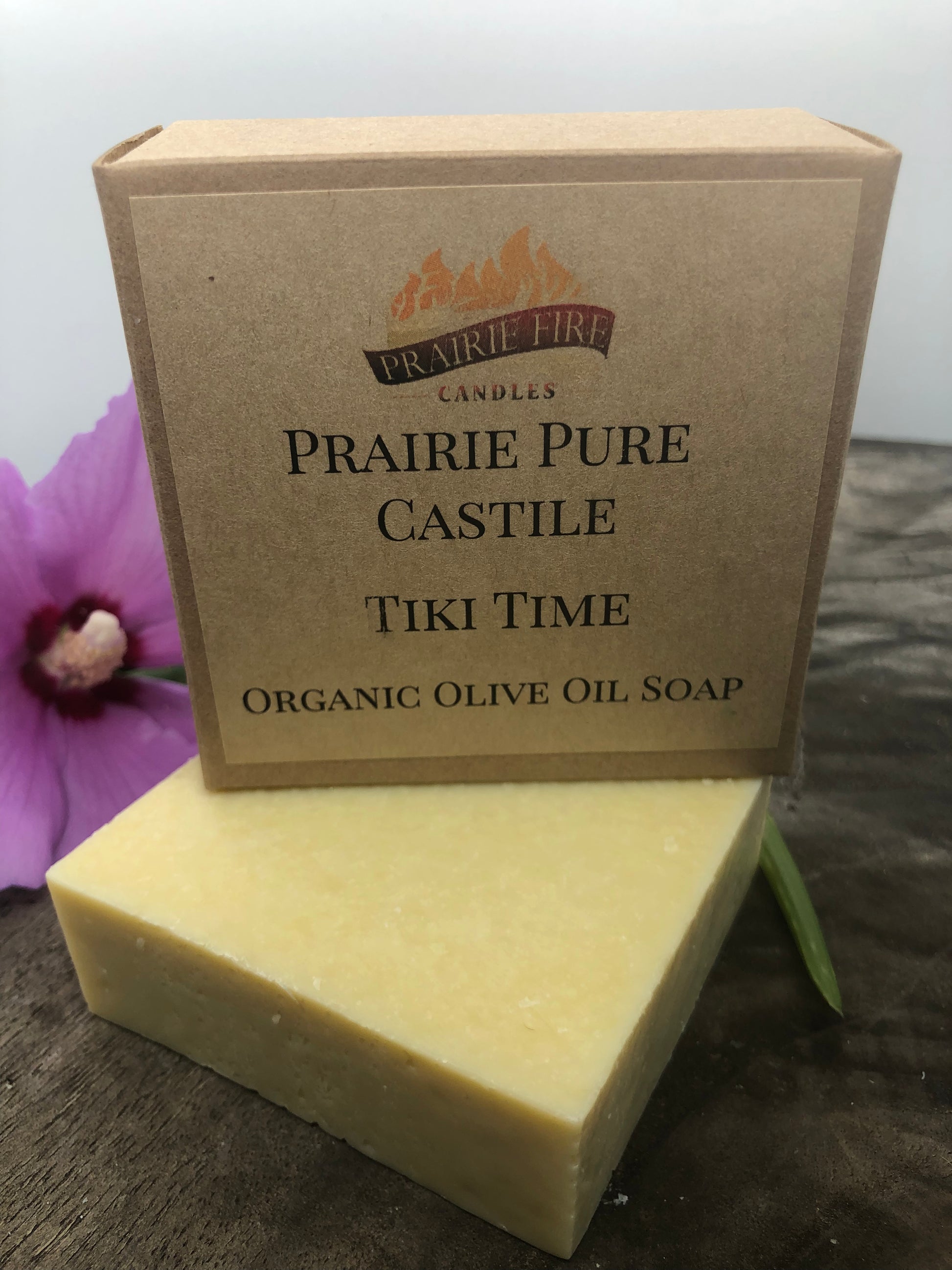 Tiki Time Real Castile Organic Olive Oil Soap for Sensitive Skin - Dye Free - 100% Certified Organic Extra Virgin Olive Oil - Prairie Fire Candles