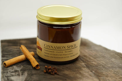 Cinnamon Spice Soy Wax Candle | 16 oz Double Wick Amber Apothecary Jar - Prairie Fire Candles