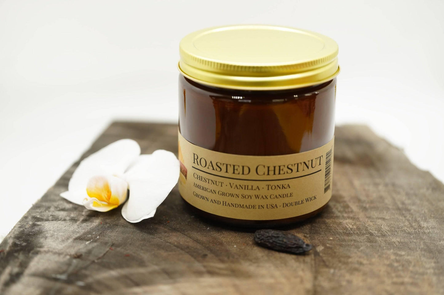 Roasted Chestnut Soy Wax Candle | 16 oz Double Wick Amber Apothecary Jar - Prairie Fire Candles