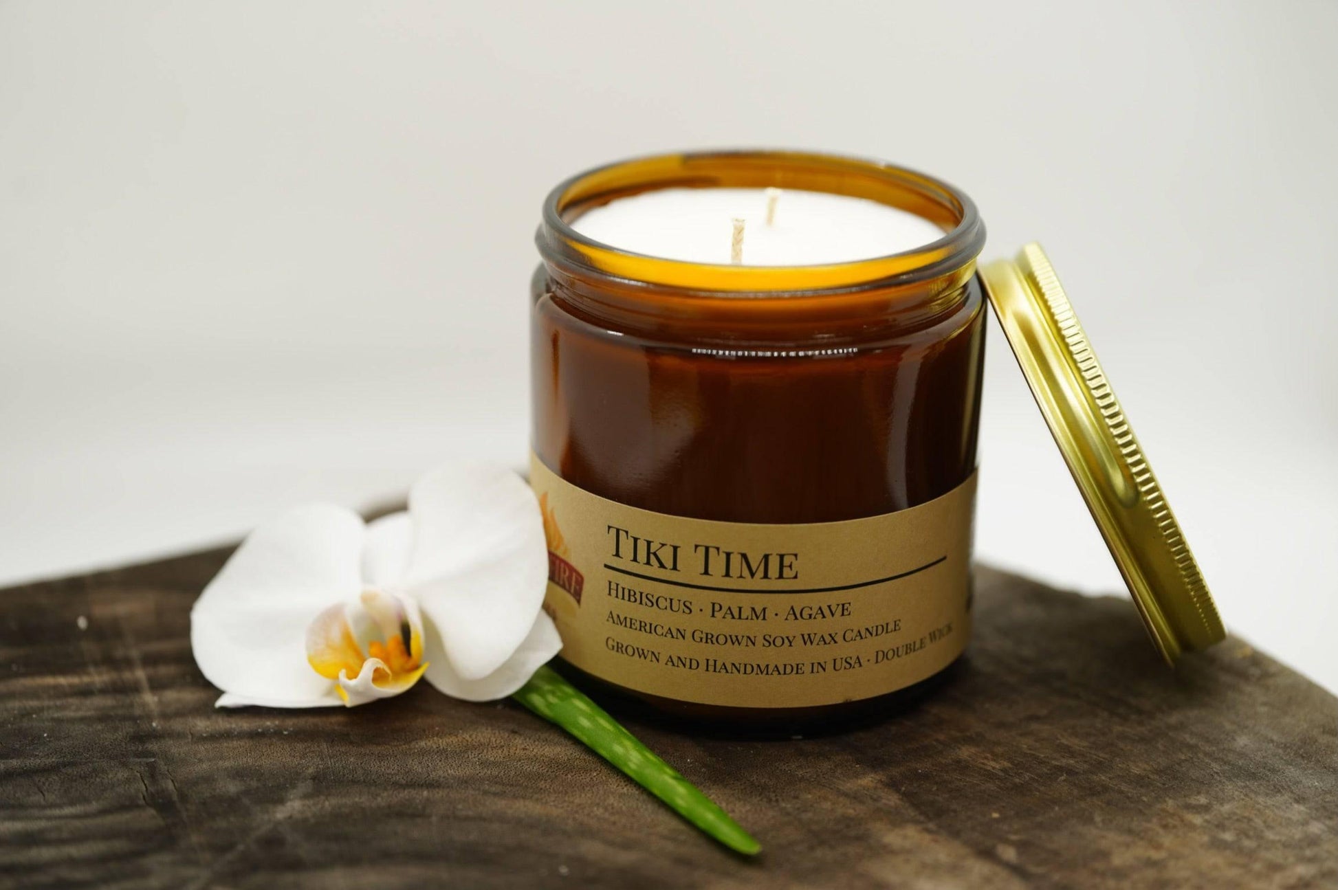 Tiki Time Soy Wax Candle | 16 oz Double Wick Amber Apothecary Jar - Prairie Fire Candles
