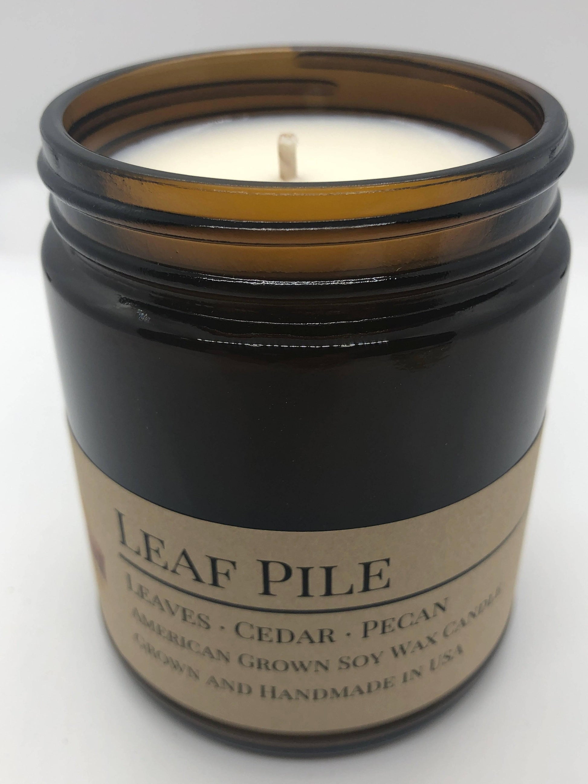 Leaf Pile Soy Wax Candle | 9 oz Amber Apothecary Jar - Prairie Fire Candles