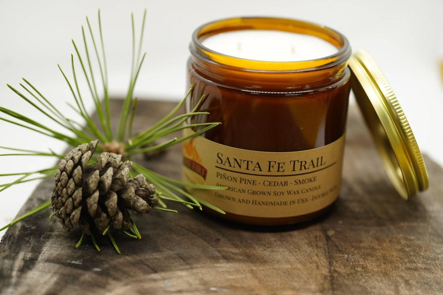 Santa Fe Trail Soy Wax Candle | 16 oz Double Wick Amber Apothecary Jar - Prairie Fire Candles