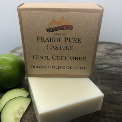 Cool Cucumber Real Castile Organic Olive Oil Soap for Sensitive Skin - Dye Free - 100% Certified Organic Extra Virgin Olive Oil - Prairie Fire Candles
