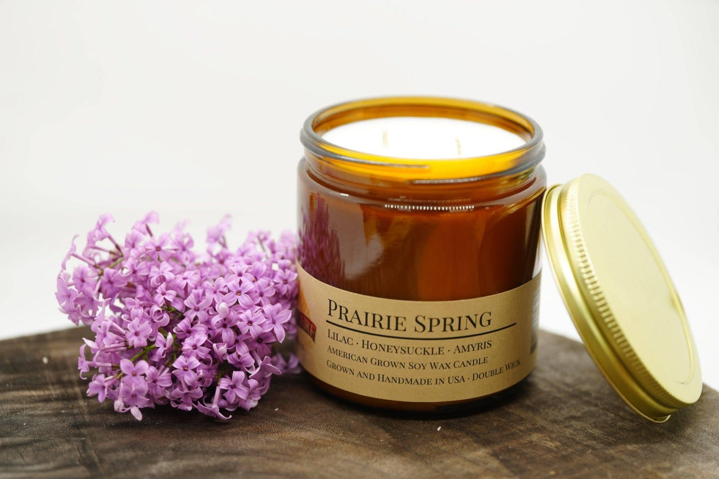 Prairie Spring Soy Wax Candle | 16 oz Double Wick Amber Apothecary Jar - Prairie Fire Candles