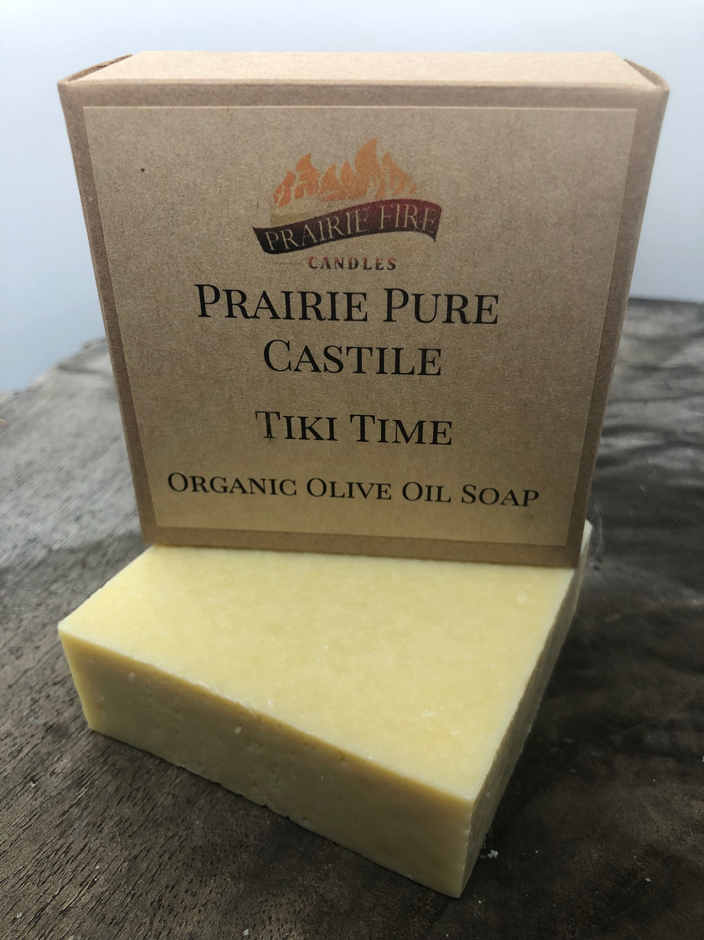 Tiki Time Real Castile Organic Olive Oil Soap for Sensitive Skin - Dye Free - 100% Certified Organic Extra Virgin Olive Oil - Prairie Fire Candles