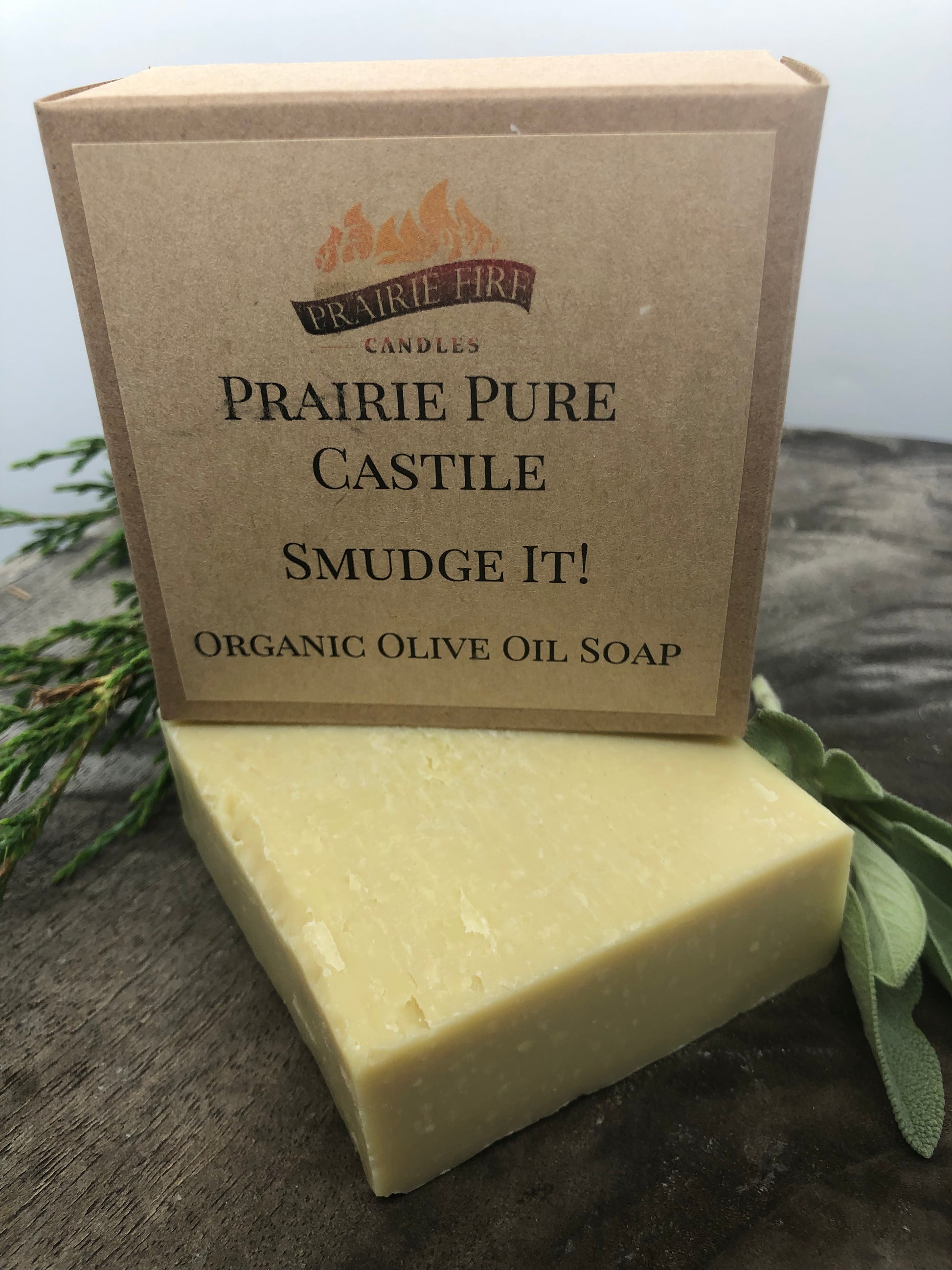 Smudge it! Real Castile Organic Olive Oil Soap for Sensitive Skin - Dye Free - 100% Certified Organic Extra Virgin Olive Oil - Prairie Fire Candles