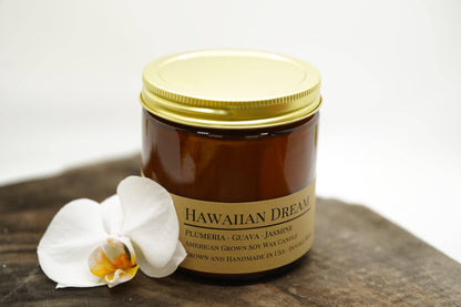 Hawaiian Dream Soy Wax Candle | 16 oz Double Wick Amber Apothecary Jar - Prairie Fire Candles