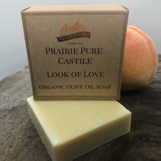 Look of Love Real Castile Organic Olive Oil Soap for Sensitive Skin - Dye Free - 100% Certified Organic Extra Virgin Olive Oil - Prairie Fire Candles