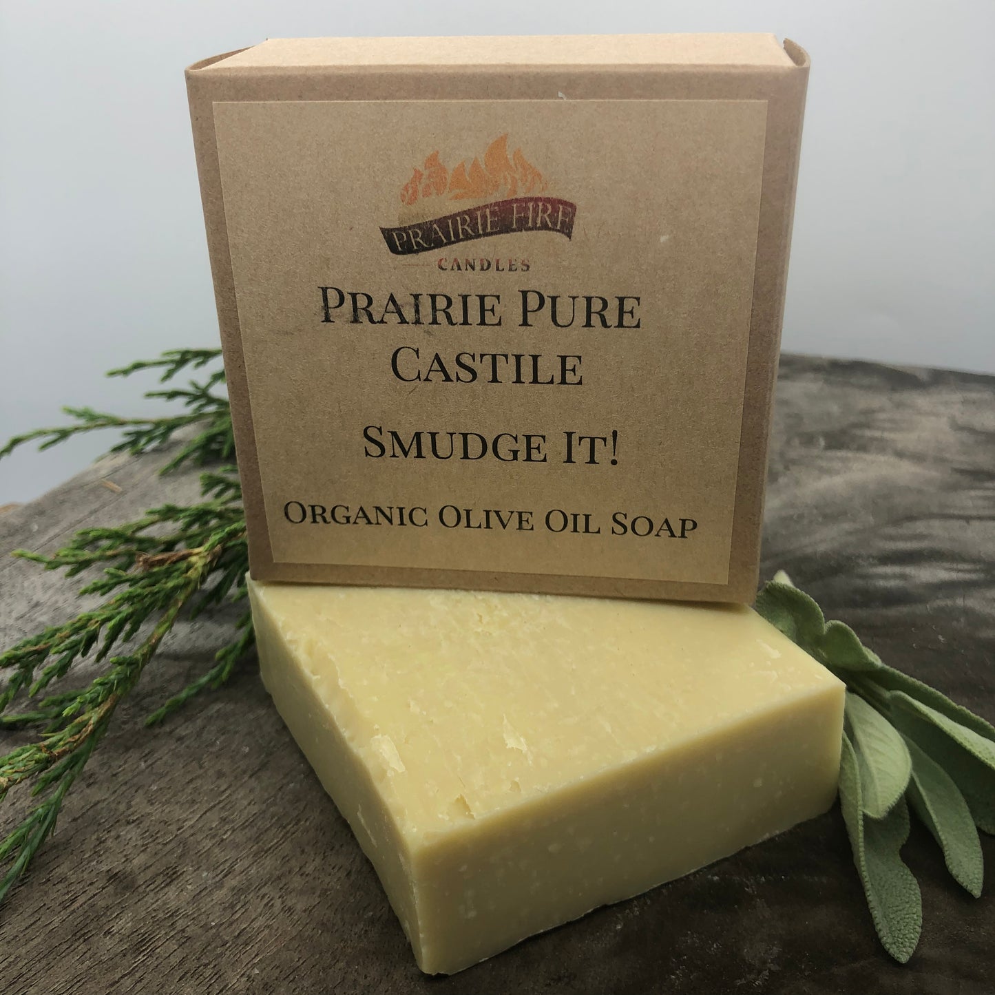 Smudge it! Real Castile Organic Olive Oil Soap for Sensitive Skin - Dye Free - 100% Certified Organic Extra Virgin Olive Oil - Prairie Fire Candles